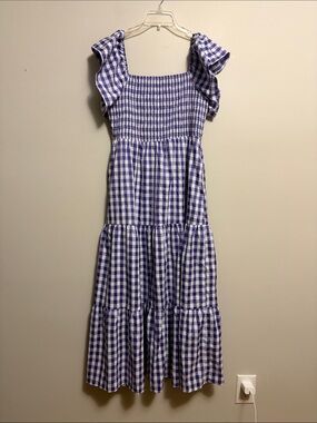 Buddy Love Purple and White Gingham Smocked Maxi Dress Large